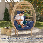 GustoWave Wicker Egg Chair,Oversized Indoor Outdoor Lounger for Patio for Backyard, Living Room, w/5 Cushions, Steel Frame
