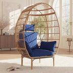 GustoWave Wicker Egg Chair,Oversized Indoor Outdoor Lounger for Patio for Backyard, Living Room, w/5 Cushions, Steel Frame