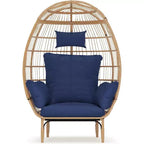 GustoWave Wicker Egg Chair,Oversized Indoor Outdoor Lounger for Patio for Backyard, Living Room, w/5 Cushions, Steel Frame