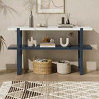 MAYEERTY Console Table with Marble Effect Top Open Shelf For Hallway Living Room Navy