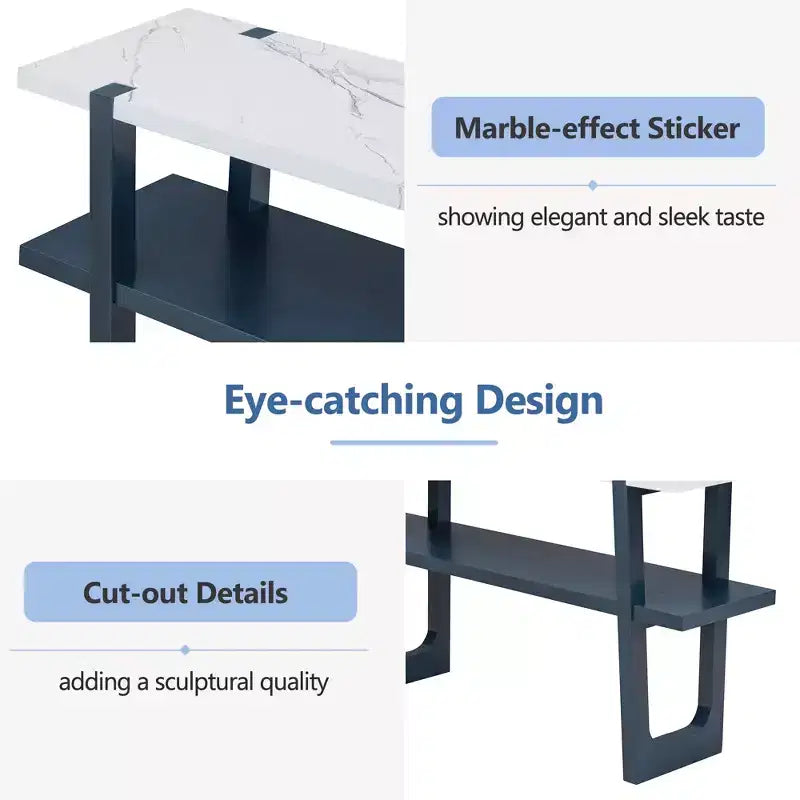 MAYEERTY Tavolo Consolle con Piano Effetto Marmo Scaffale Aperto per Ingresso Soggiorno Blu Navy
