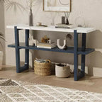 MAYEERTY Tavolo Consolle con Piano Effetto Marmo Scaffale Aperto per Ingresso Soggiorno Blu Navy