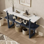 MAYEERTY Tavolo Consolle con Piano Effetto Marmo Scaffale Aperto per Ingresso Soggiorno Blu Navy