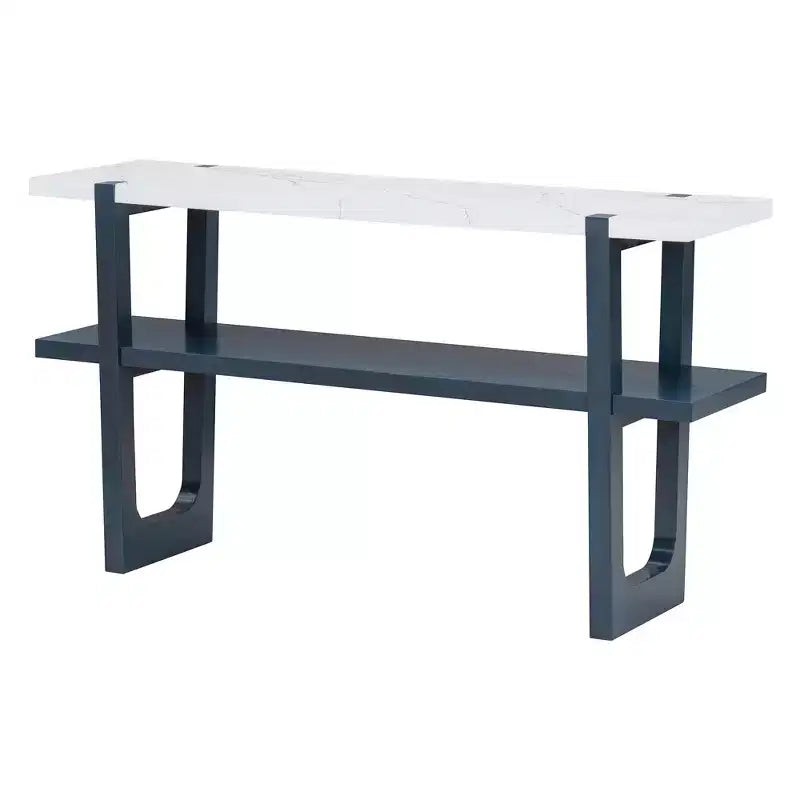 MAYEERTY Tavolo Consolle con Piano Effetto Marmo Scaffale Aperto per Ingresso Soggiorno Blu Navy