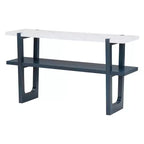 MAYEERTY Tavolo Consolle con Piano Effetto Marmo Scaffale Aperto per Ingresso Soggiorno Blu Navy