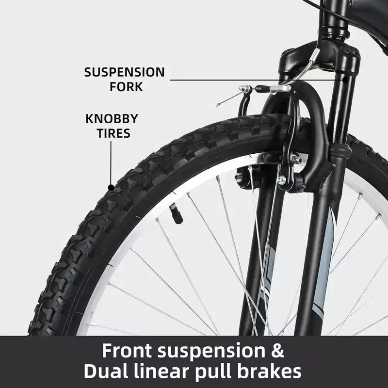 Hykolity Mountain Bike 26/27,5 Pollici, Uomo Donna, Sospensione Completa in Acciaio, 18 Velocità, Sella Regolabile, Freni V-Brake, Cerchi in Lega