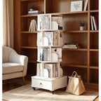 MAYEERTY 360 Display Scaffale ad angolo a 5 ripiani con cassetto per piccoli spazi, Libreria a pavimento, Mobiletto contenitore per soggiorno, Noce