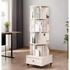 MAYEERTY 360 Display Scaffale ad angolo a 5 ripiani con cassetto per piccoli spazi, Libreria a pavimento, Mobiletto contenitore per soggiorno, Noce