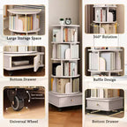 MAYEERTY 360 Display Scaffale ad angolo a 5 ripiani con cassetto per piccoli spazi, Libreria a pavimento, Mobiletto contenitore per soggiorno, Noce