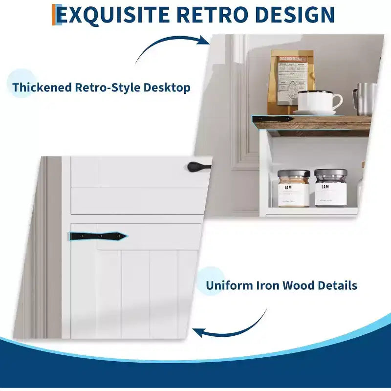 Farmhouse White Storage Cabinet with Doors and Drawers, Freestanding Bathroom Cabinet for Kitchen/Laundry/Living Room/Bedroom