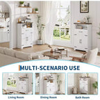 Farmhouse White Storage Cabinet with Doors and Drawers, Freestanding Bathroom Cabinet for Kitchen/Laundry/Living Room/Bedroom