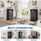 Farmhouse White Storage Cabinet with Doors and Drawers, Freestanding Bathroom Cabinet for Kitchen/Laundry/Living Room/Bedroom