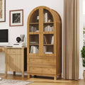 71 Tall Arched Bookshelf, Modern Bookcase with 2 Drawers, Glass Door and Adjustable Shelf, Wooden Display Cabinet, Versatile Bookshelf Kitchen