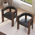 Mid Century Solid Wood Dining Chairs Set, PU Leather Upholstered Accent Chairs with Curved Backrest, Rubber Wood Fram - Brown&Dark Grey