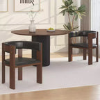 Set di sedie da pranzo in legno massello di metà secolo, sedie d'accento imbottite in pelle PU con schienale curvo, struttura in legno di gomma - Marrone e grigio scuro