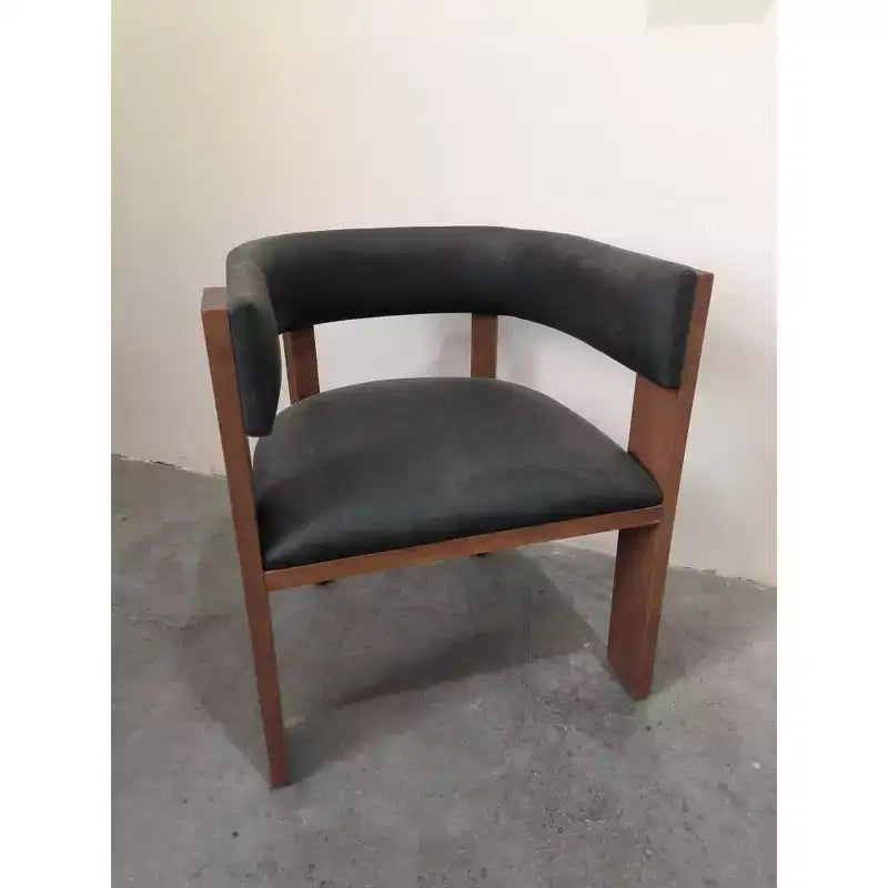 Set di sedie da pranzo in legno massello di metà secolo, sedie d'accento imbottite in pelle PU con schienale curvo, struttura in legno di gomma - Marrone e grigio scuro
