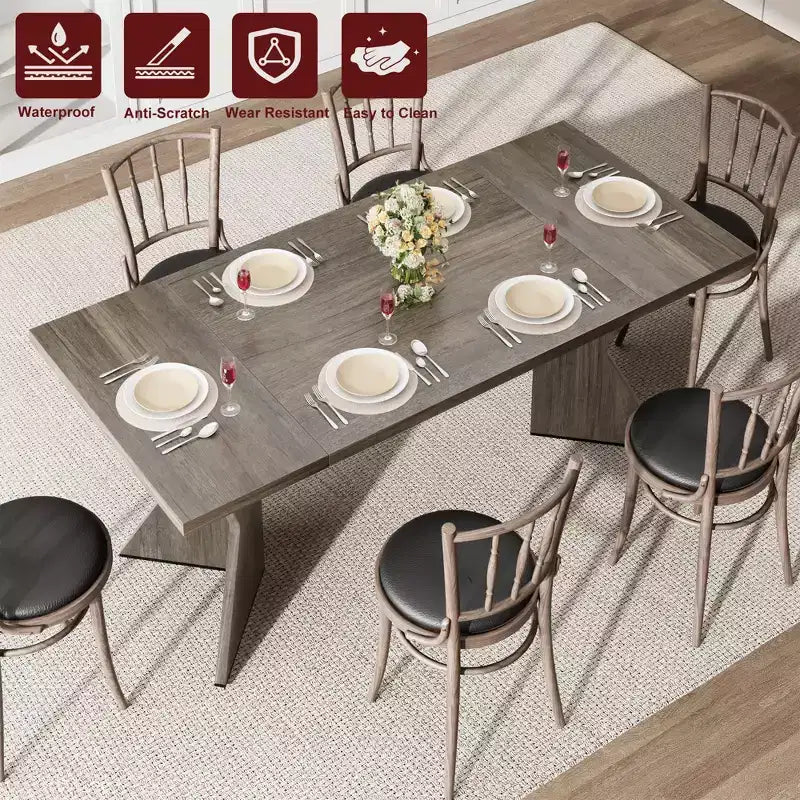 GustoWave Tavolo da pranzo da 180 cm per 6 persone, con struttura robusta e gamba a V