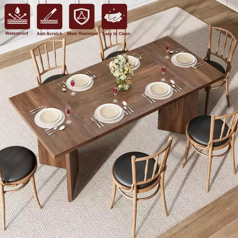 GustoWave Tavolo da pranzo da 180 cm per 6 persone, con struttura robusta e gamba a V