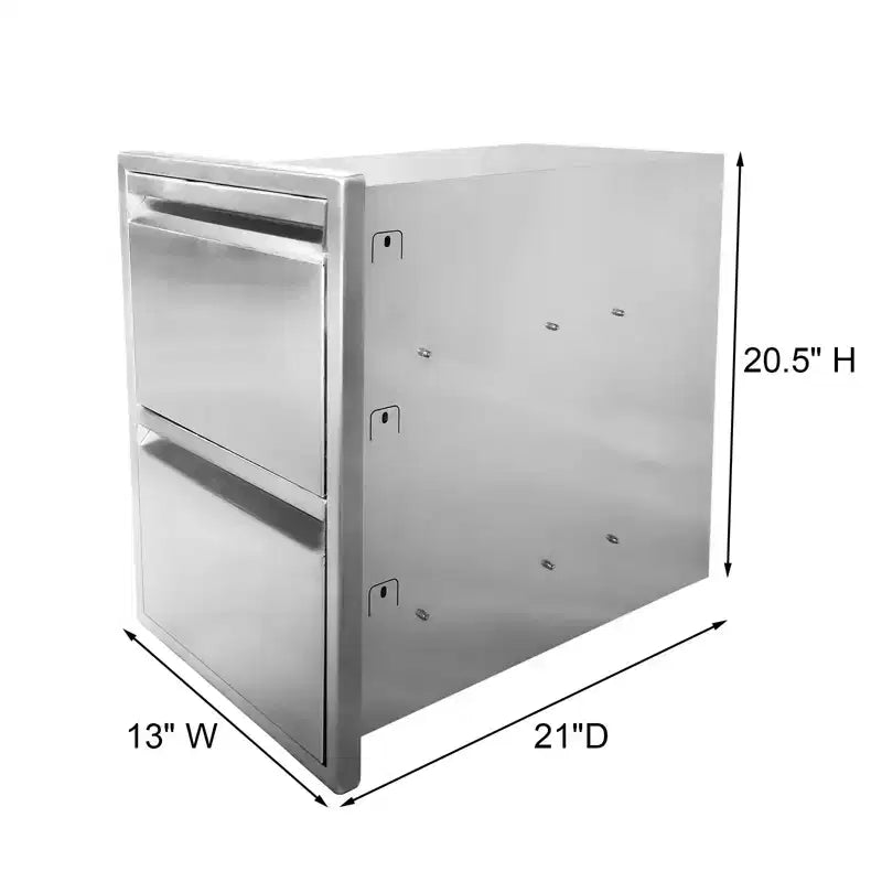 Outdoor Kitchen Drawers, Stainless Steel Flush Mount BBQ Drawers with Grooved Handle,for Outdoor Kitchen Island or Patio Grill Station, 2-Layer
