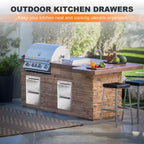 Outdoor Kitchen Drawers, Stainless Steel Flush Mount BBQ Drawers with Grooved Handle,for Outdoor Kitchen Island or Patio Grill Station, 2-Layer
