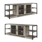 Mobile TV moderno per TV fino a 75 pollici, mobile per intrattenimento con ante in rete e 4 ripiani aperti, tavolo console TV multimediale in legno, grigio da 63 pollici