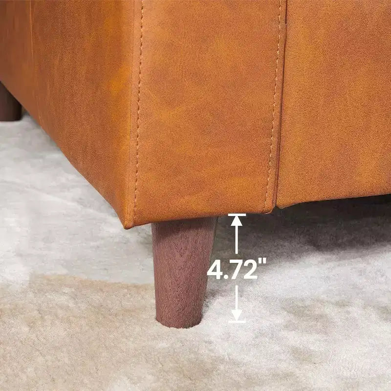 Acekool 85 Mid-Century Modern Faux Leather Sofa, 3-Seat Couch with Deep Seats, High-Density Foam, Wood Legs, Tan, for Living Room or Office
