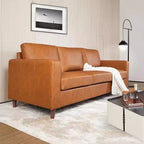 Acekool 85 Mid-Century Modern Faux Leather Sofa, 3-Seat Couch with Deep Seats, High-Density Foam, Wood Legs, Tan, for Living Room or Office
