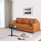 Acekool 85 Mid-Century Modern Faux Leather Sofa, 3-Seat Couch with Deep Seats, High-Density Foam, Wood Legs, Tan, for Living Room or Office