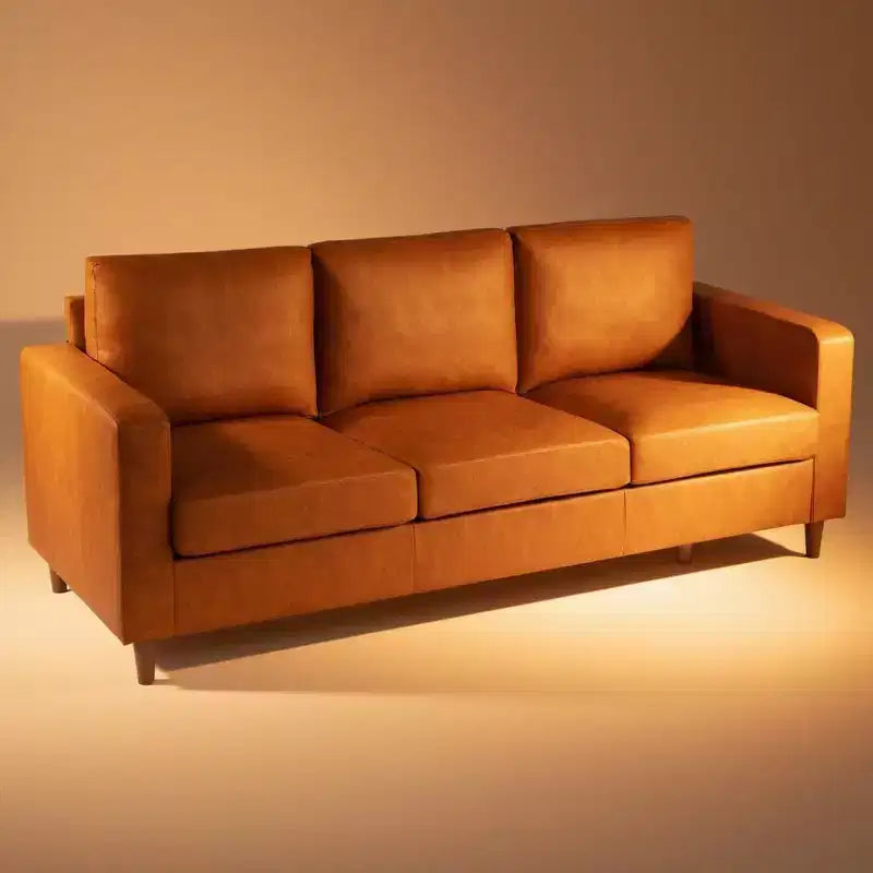 Acekool 85 Divano moderno in similpelle di metà secolo, divano a 3 posti con sedute profonde, schiuma ad alta densità, gambe in legno, color cammello, per soggiorno o ufficio