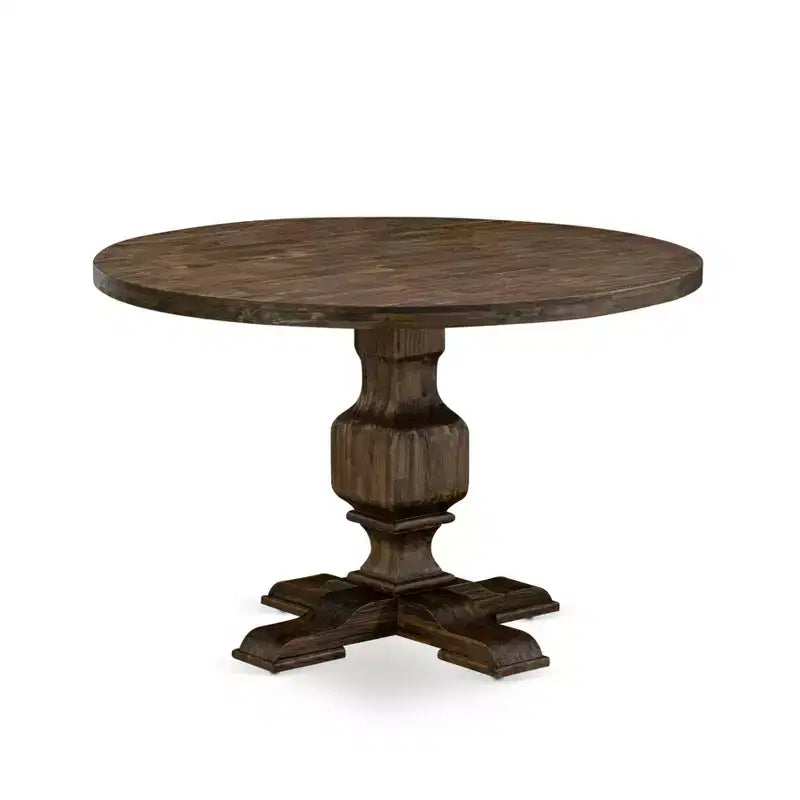 HomeStock Belmont 7 Piece Table Set Dining Room Table and 6 Light Sable Linen Fabric Chairs with High Back - Distressed Jacobean Finish