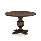 HomeStock Belmont 7 Piece Table Set Dining Room Table and 6 Light Sable Linen Fabric Chairs with High Back - Distressed Jacobean Finish