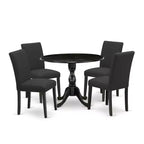 HomeStock Belmont 5 Piece Wood Dining Table Set 1 Drop Leaves Dining Room Table and 4 Black Linen Fabric Dining Chair, Wire Brushed Black Finish