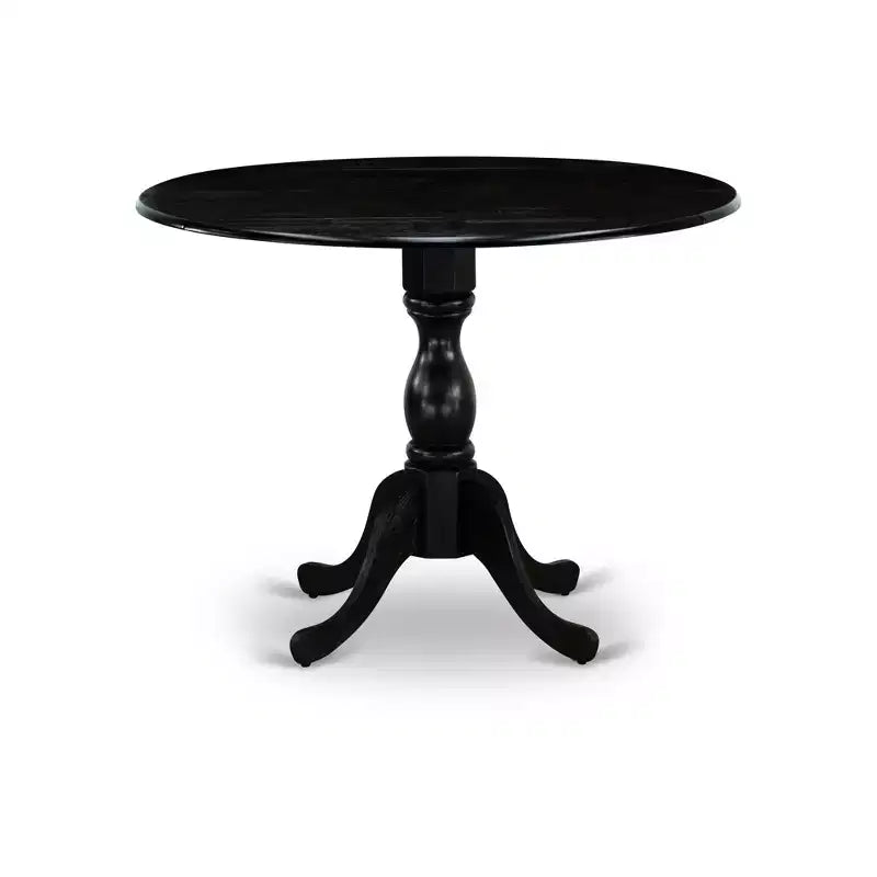 HomeStock Belmont 5 Piece Wood Dining Table Set 1 Drop Leaves Dining Room Table and 4 Black Linen Fabric Dining Chair, Wire Brushed Black Finish