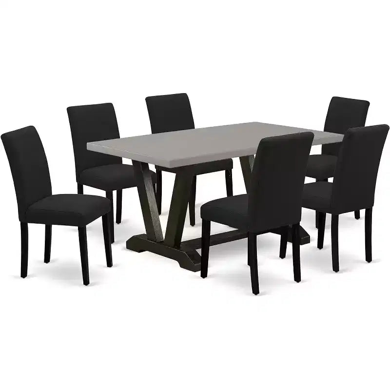 Set da tavolo da cucina HomeStock Belmont da 7 pezzi con 6 sedie da pranzo e tavolo da pranzo rettangolare - Finitura nera