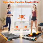Akluer Walking Pad with Incline, 2-in-1 Under Desk Treadmill and Shiatsu Foot Massager Quiet 2.5HP Portable Treadmill for Home Office with LED Display