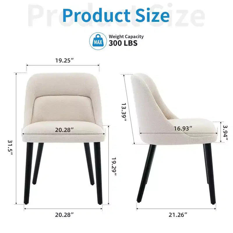GustoWave Mid-Century Modern Dining Chair, Upholstered Fabric Accent Chairs, Set of 2, Performance Fabric in Linen, Beige