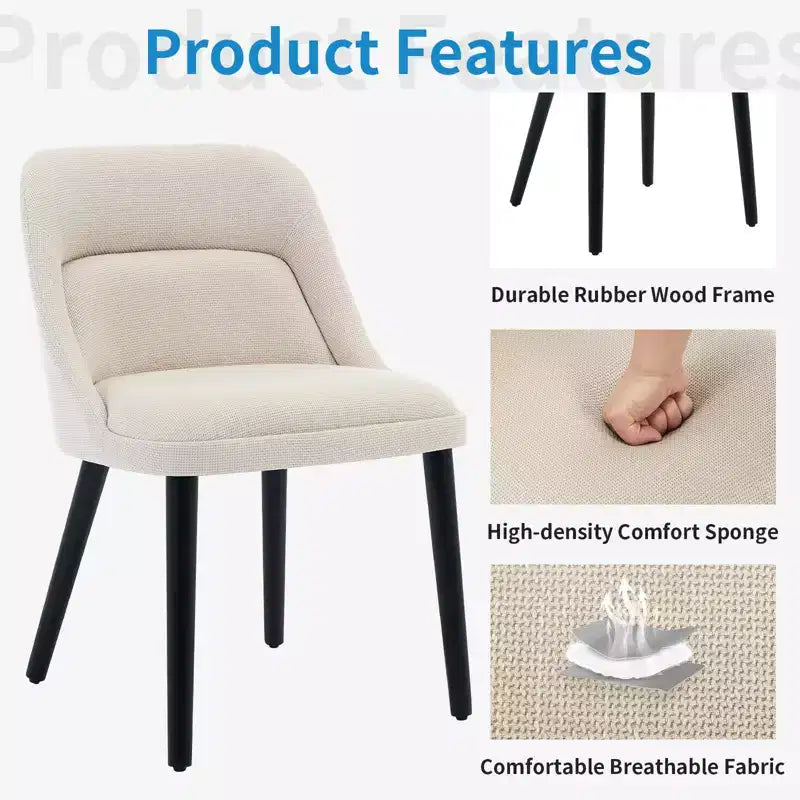 GustoWave Mid-Century Modern Dining Chair, Upholstered Fabric Accent Chairs, Set of 2, Performance Fabric in Linen, Beige