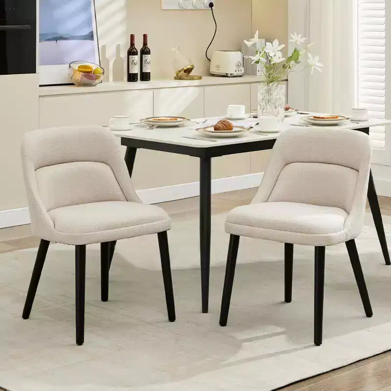 GustoWave Mid-Century Modern Dining Chair, Upholstered Fabric Accent Chairs, Set of 2, Performance Fabric in Linen, Beige