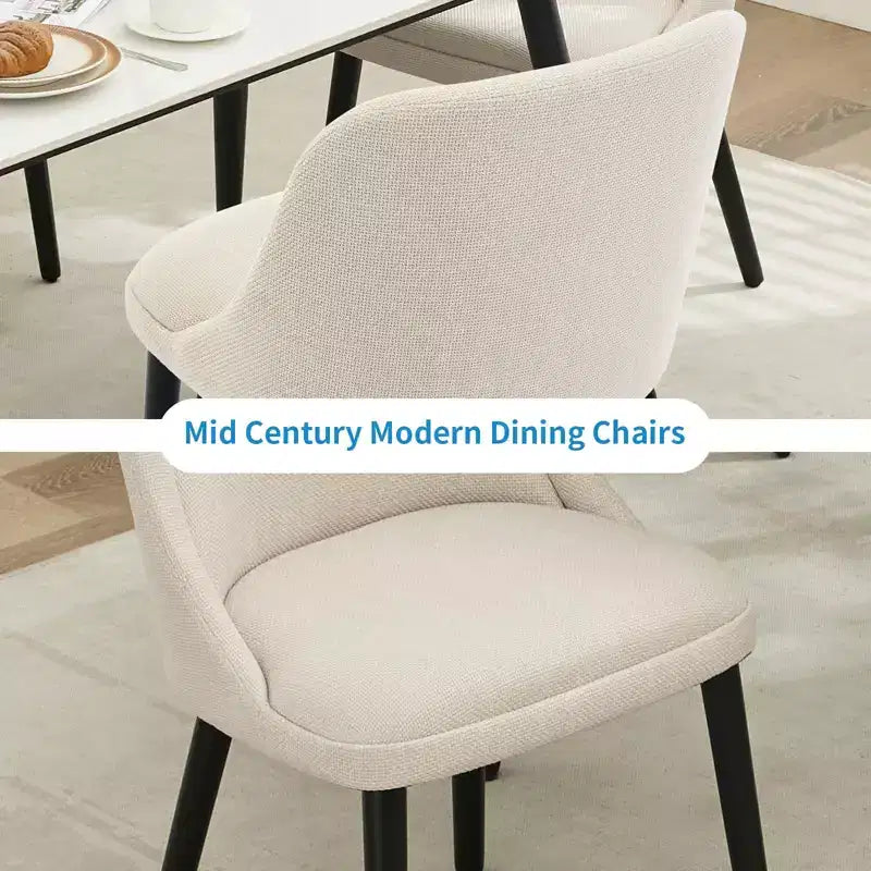 GustoWave Mid-Century Modern Dining Chair, Upholstered Fabric Accent Chairs, Set of 2, Performance Fabric in Linen, Beige