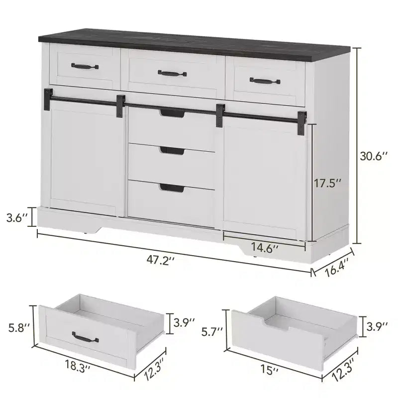 Mobile Contenitore in Legno per Camera da Letto con 6 Cassetti, Porta Scorrevole a Fienile, Bianco