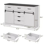 Mobile Contenitore in Legno per Camera da Letto con 6 Cassetti, Porta Scorrevole a Fienile, Bianco