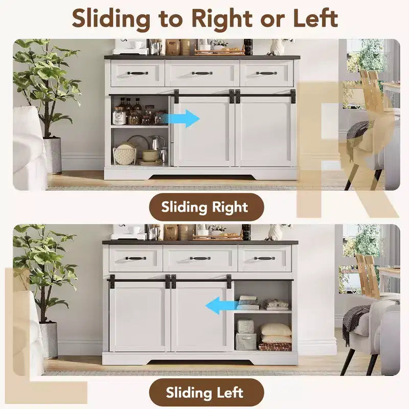 Mobile Contenitore in Legno per Camera da Letto con 6 Cassetti, Porta Scorrevole a Fienile, Bianco