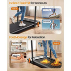 Tapis roulant Akluer Walking Pad con inclinazione, 2-in-1 tapis roulant da scrivania e massaggiatore piedi, tapis roulant silenzioso da 2,5 HP con braccioli, telecomando con display LED per ufficio domestico