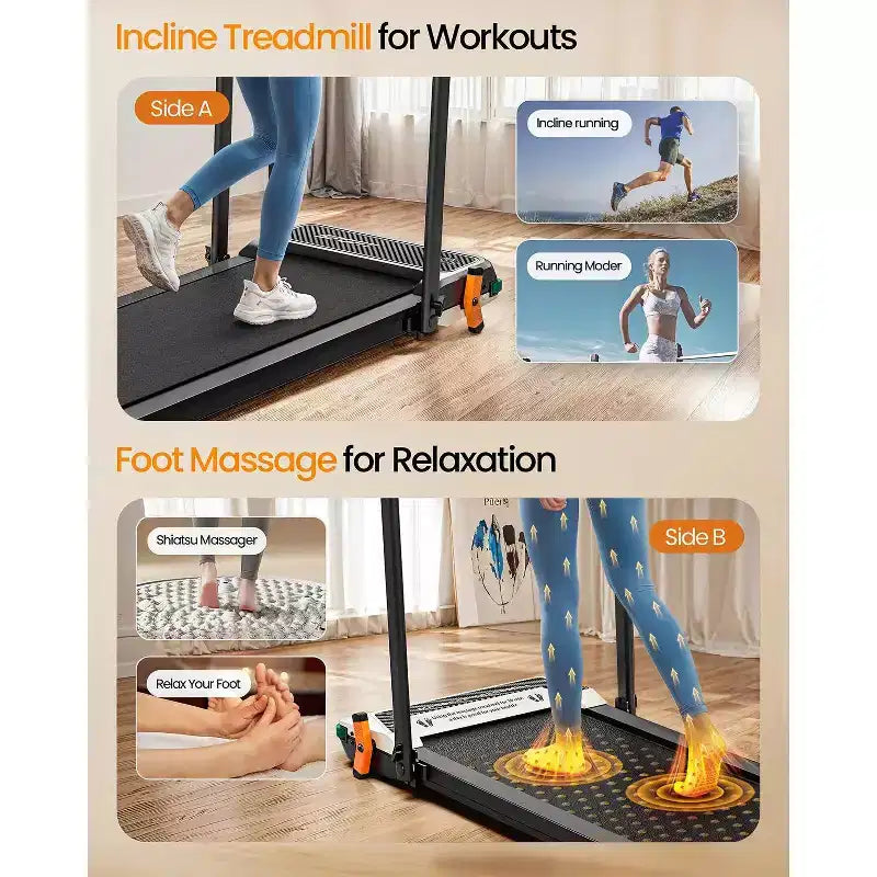 Tapis roulant Akluer Walking Pad con inclinazione, 2-in-1 tapis roulant da scrivania e massaggiatore piedi, tapis roulant silenzioso da 2,5 HP con braccioli, telecomando con display LED per ufficio domestico