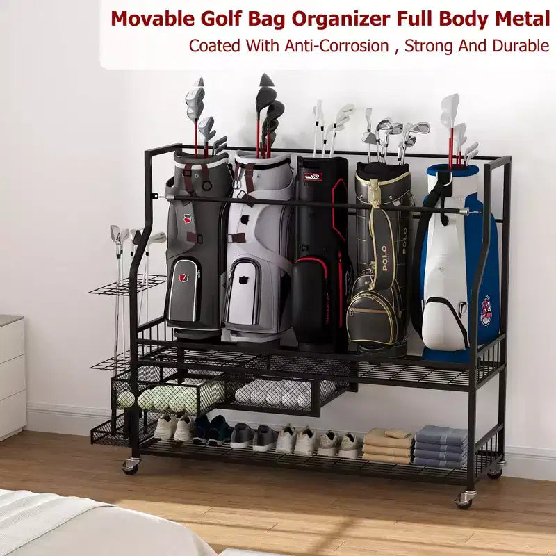 Organizzatore Movibile per Sacche da Golf, Organizzatore per Garage Tutto in Uno per Sacche da Golf, Organizzatore per Attrezzatura Sportiva, Organizzatore per Garage per Sacche da Golf con Cesti