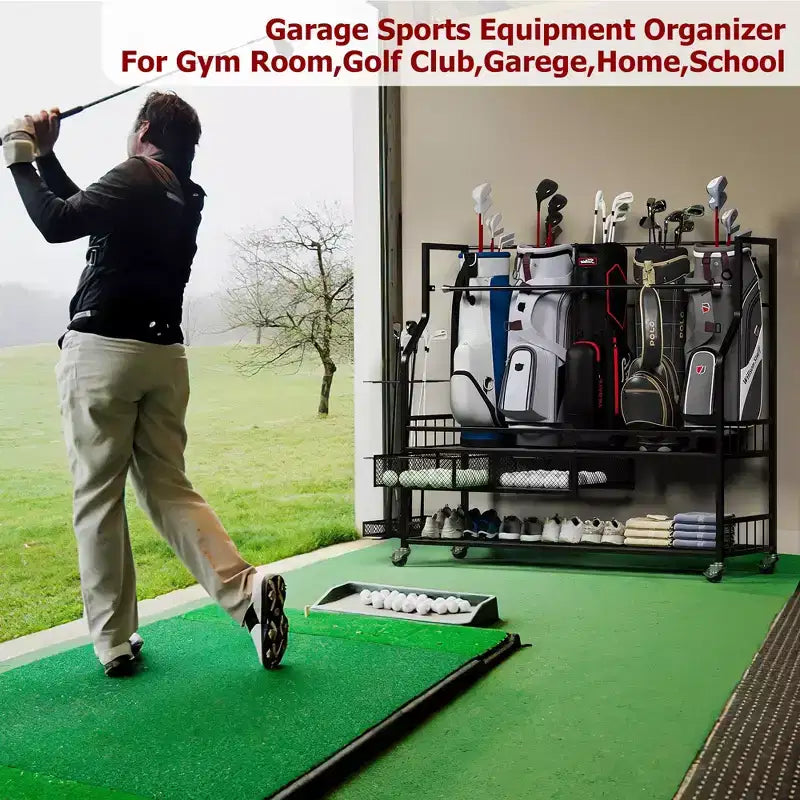 Organizzatore Movibile per Sacche da Golf, Organizzatore per Garage Tutto in Uno per Sacche da Golf, Organizzatore per Attrezzatura Sportiva, Organizzatore per Garage per Sacche da Golf con Cesti