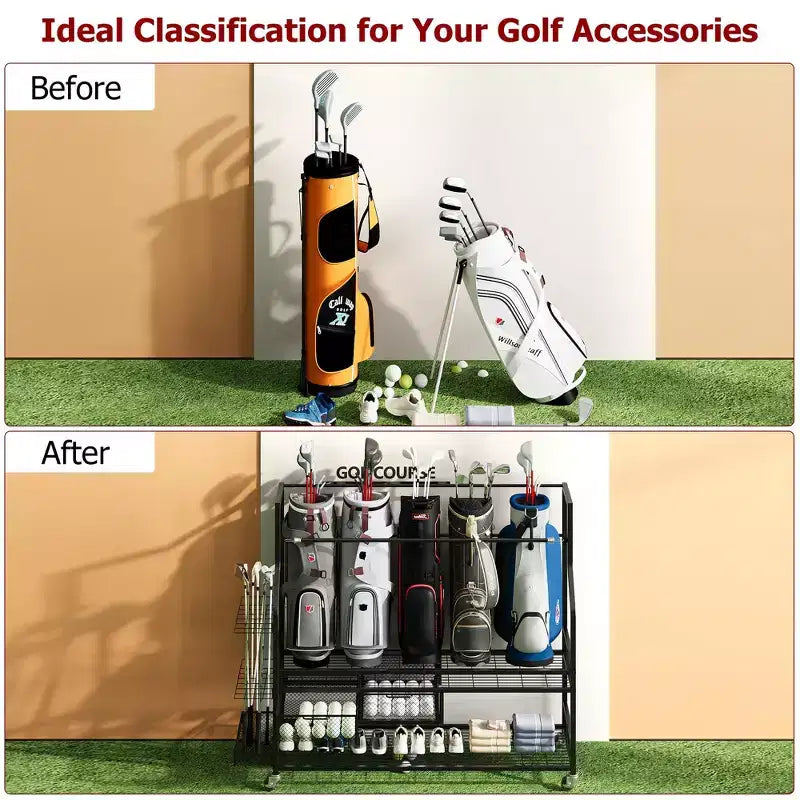 Organizzatore Movibile per Sacche da Golf, Organizzatore per Garage Tutto in Uno per Sacche da Golf, Organizzatore per Attrezzatura Sportiva, Organizzatore per Garage per Sacche da Golf con Cesti