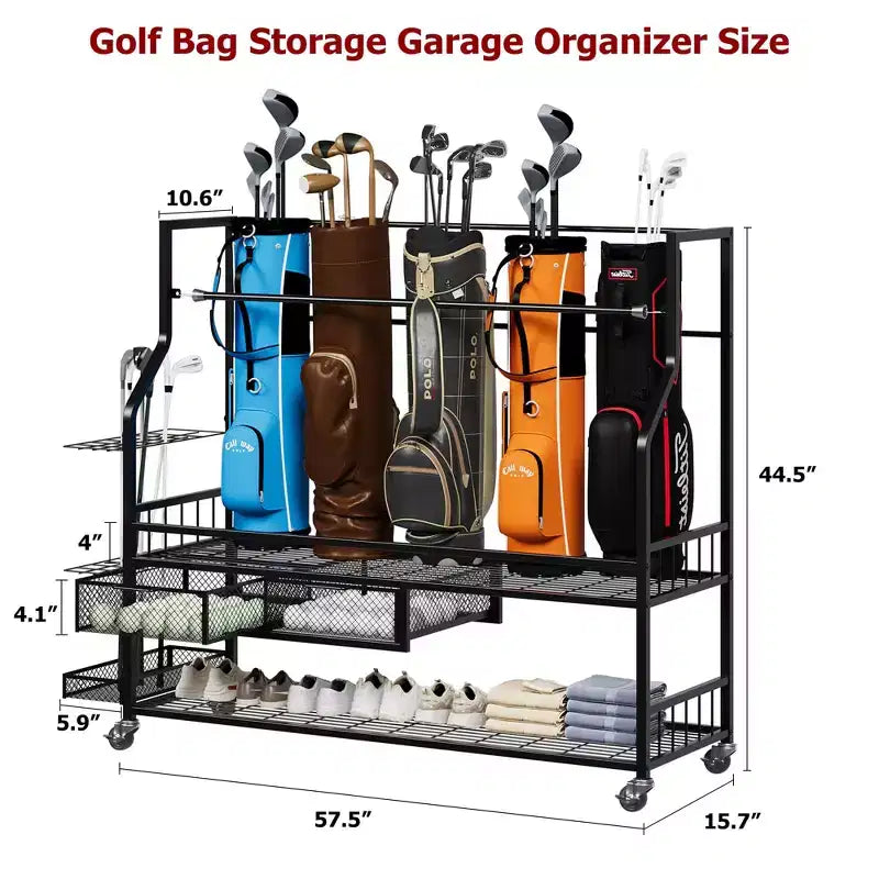 Organizzatore Movibile per Sacche da Golf, Organizzatore per Garage Tutto in Uno per Sacche da Golf, Organizzatore per Attrezzatura Sportiva, Organizzatore per Garage per Sacche da Golf con Cesti