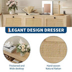 Comò in Rattan a 7 Cassetti per Camera da Letto, Cassettiera Larga 130 cm, Comodino per Armadio, Organizzatore Contenitore in Legno per Soggiorno Corridoio Ingresso