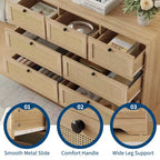 Comò in Rattan a 7 Cassetti per Camera da Letto, Cassettiera Larga 130 cm, Comodino per Armadio, Organizzatore Contenitore in Legno per Soggiorno Corridoio Ingresso